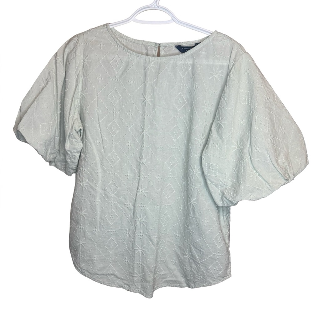 Denver Hayes Elegant Embroidered Puff Sleeve Top